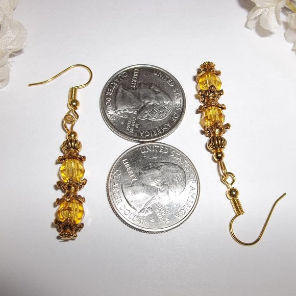 Yellow Gold Beaded Dangle Earrings Set NWT 5258 - Picture 3 of 8